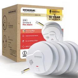 Universal 3 Pack Smoke & Fire Alarm Hardwired 10-Year Backup Battery USI HW10YR