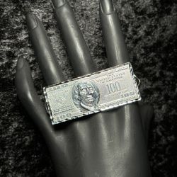 New 925 Sterling Silver 100 Dollar Bill Three-Finger Ring (Statement Piece)