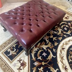 Leather ottoman burgundy