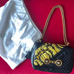 Versace Icon Medusa Padlock Flap Barocco Black Hand Bag Crossbody