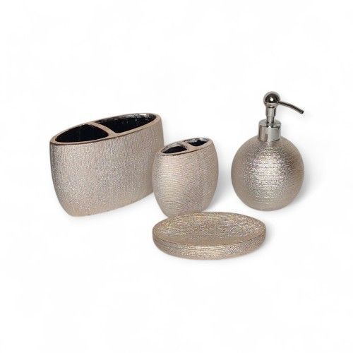 Caro Metallic Glittery Pale Pink Rose Gold Bathroom Accessory Set
