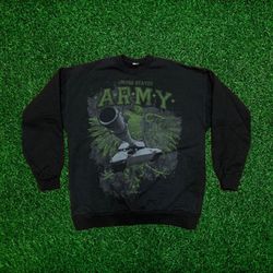 Vintage Army Sweatshirt US TANK Eagle Mens L Pullover Black Green Long Sleeve 