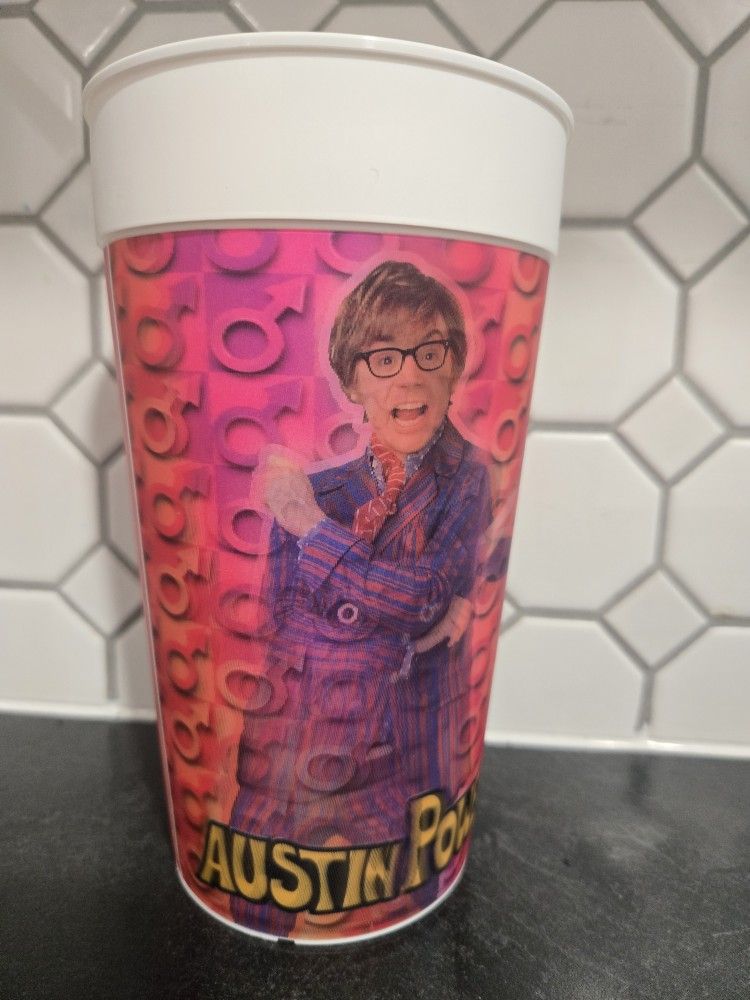 Rare BLOCKBUSTER 2002 Austin Powers -Dr Evil GOLDMEMBER Lenticular 3D 32 OZ Promo Cup