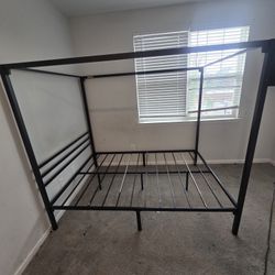 Black Steel Queen Size Canopy Bed Frame