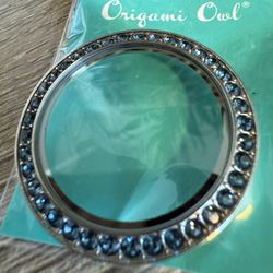Origami Owl Large Silver Twist Locket Face Only Blue Turquoise Crystals Jewelry 
