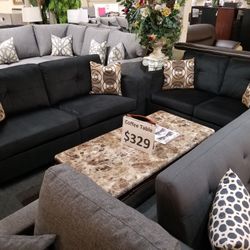 Brand New Black Linen 72" Sofa + 56" Loveseat 2PCs Set