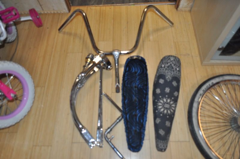 Lowrider Bike Seat, handle bars, crank(pedal arms), wheels and tires