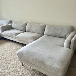 Cream White Aries 2pc 120” by 70” Mid Century Modern Sectional Sofa with RAF Chaise by Living Spaces