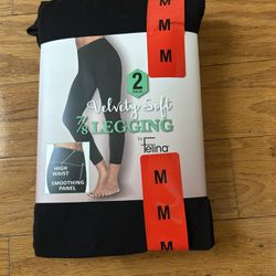NWT Felina wide waisted Velvety Soft Black Leggings - 2 Pack size M