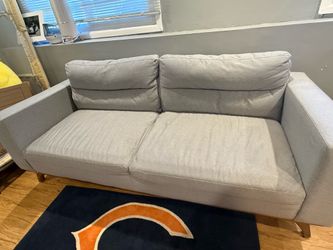 Modern Light Gray Fabric Loveseat — Mid-Century Style