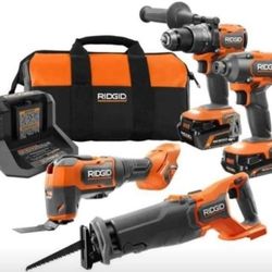 Ridgid 18V Brushless Cordless 4-Tool Combo Kit with (1)4.0Ah  & (1) 2.0Ah Max OUTPUT Batteries