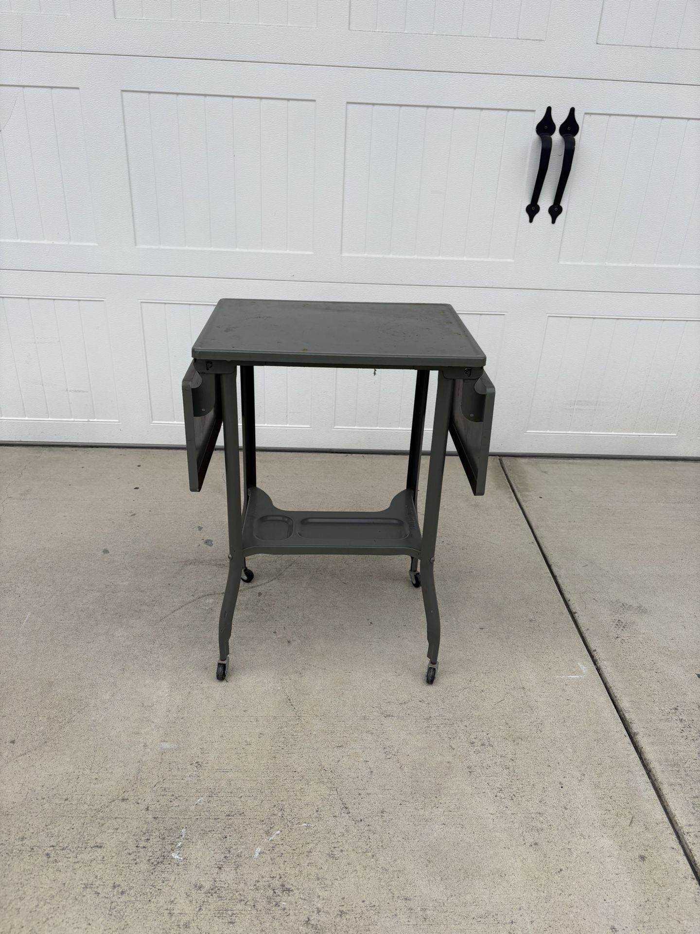 Vintage Table Metal Drop Leaf Table With Rollers