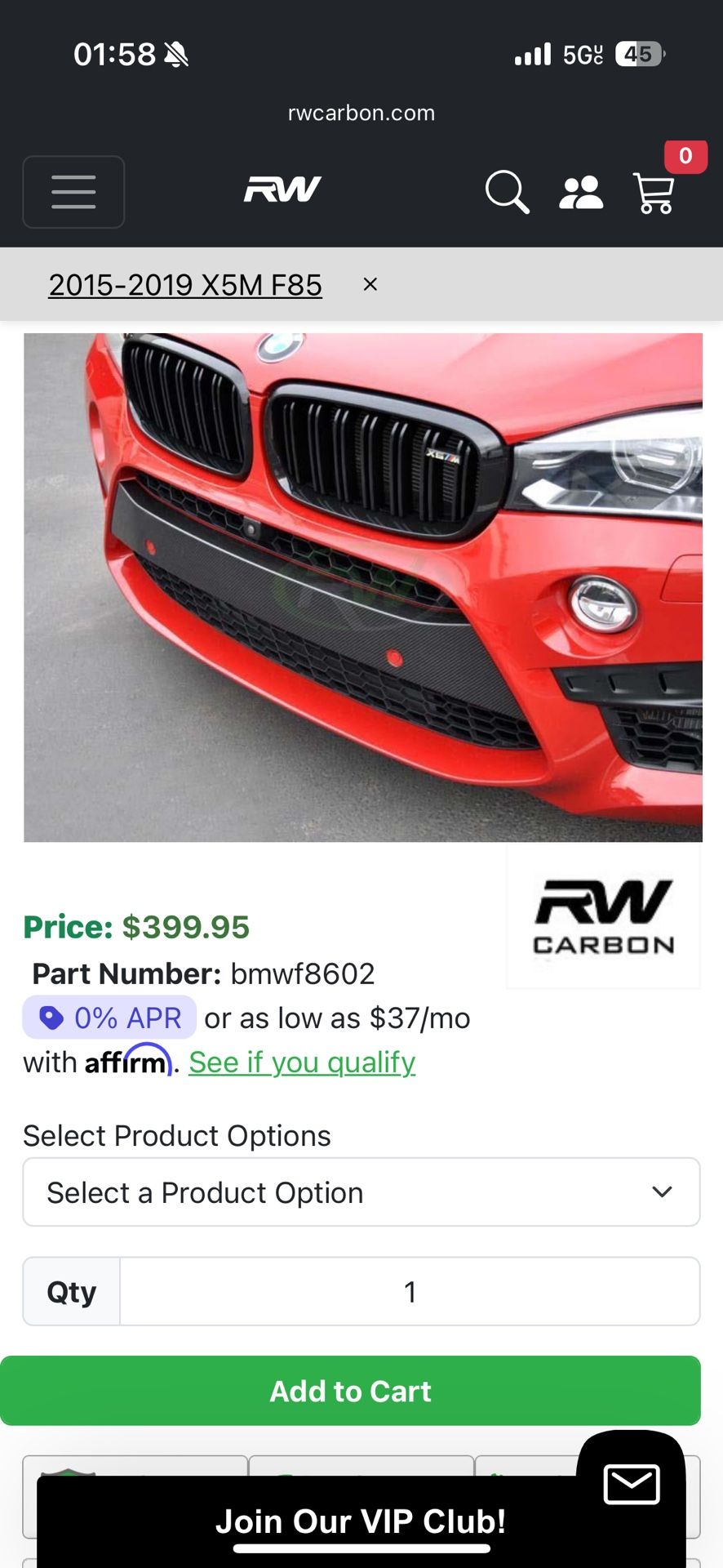 RW Carbon Front Bumper Carbon Fiber BMW X5