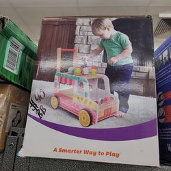 Fat Brain Toys Scoop 'n Scoot Ice Cream Walker - Wooden Pretend Playset for Toddlers