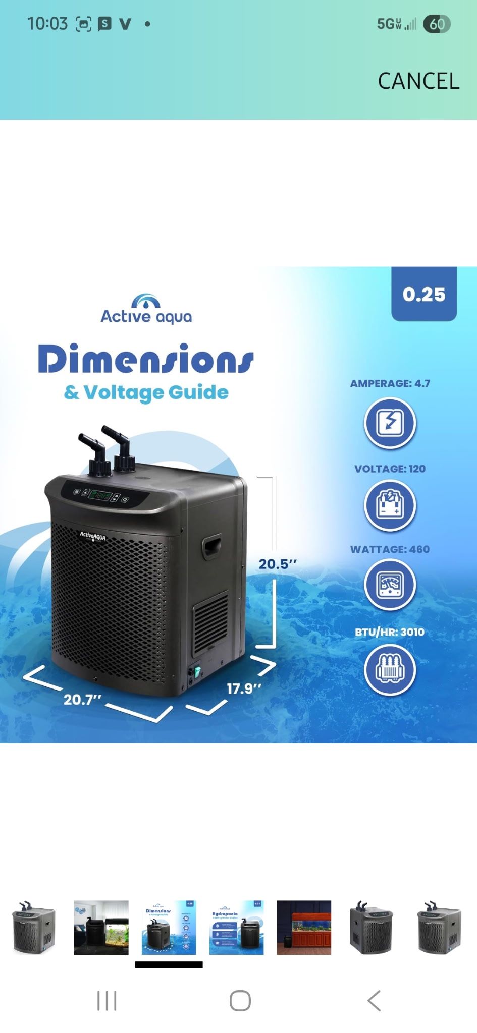Active Aqua Hydroponic Water Chiller w/ Boost Function, 0.25 HP - Adjustable Cooling System for 40-92 Gallon Reservoirs, Pure Titanium Evaporator Cool