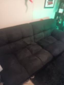Futon Sofa Bed Black Microfiber