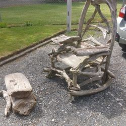 Cool One Of A Kind Driftwood Chair And Ottoman 