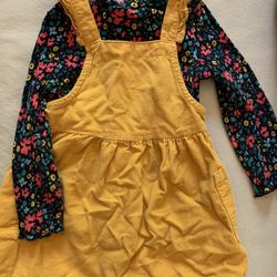 Adorable Overall Dress With Floral Undershirt 