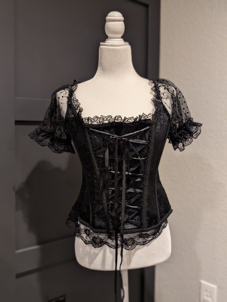 Black Lace Corset Top With Boning
