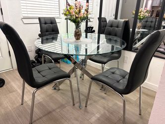 Chrome Glass Dining Table Black Chairs