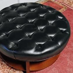 Beautiful Black & Wood Ottoman 