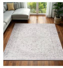 Area Rug – 6x9 Washable Ultra-Soft Vintage Boho Faux Wool Carpet for Living Room, Dining Room, Bedroom, Home Office (Grey)(Firm price)