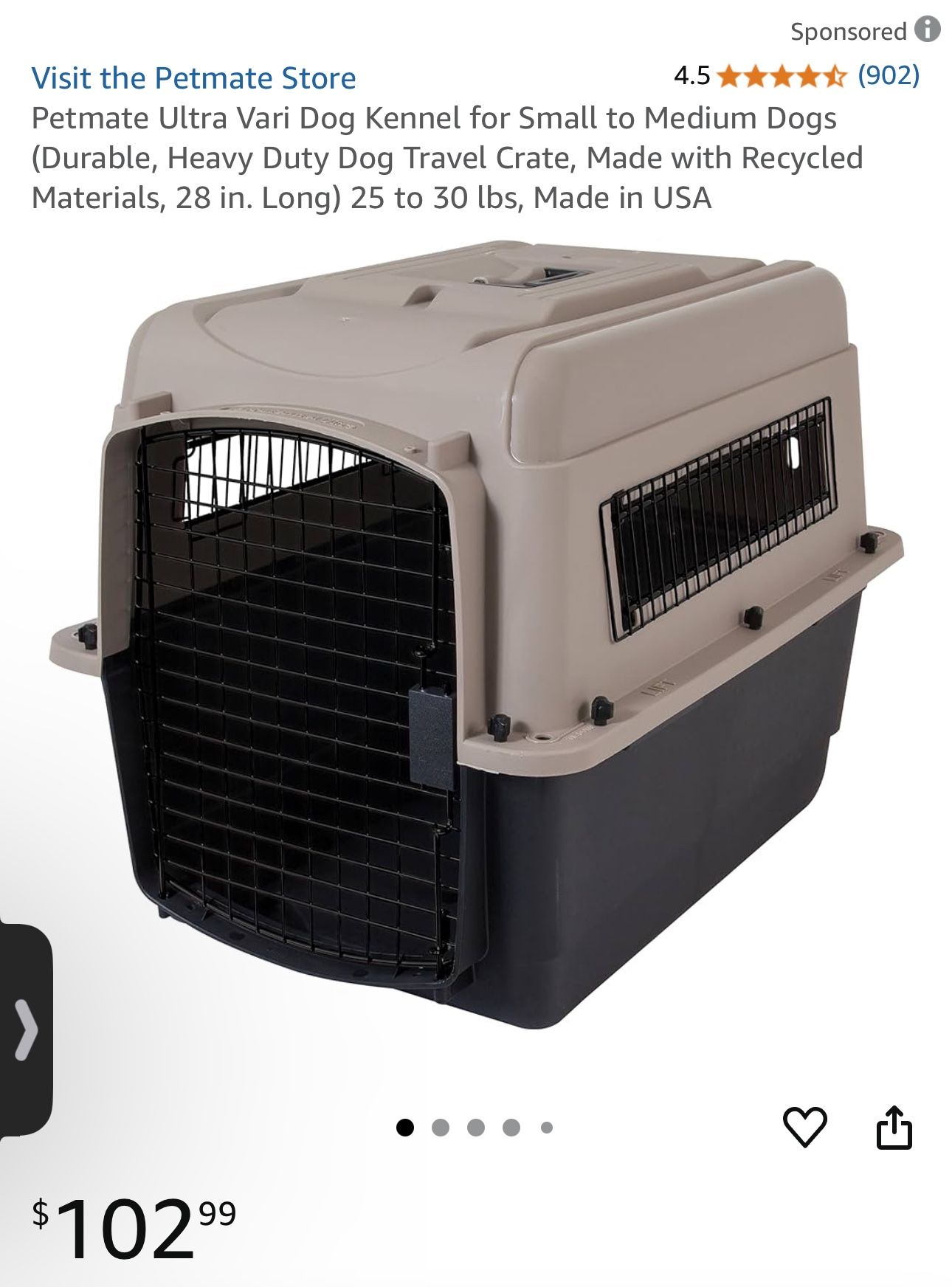 Petmate Ultra Vari Dog Kennel for Small to Medium Dogs