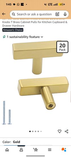 30 Pack Gold Cabinet Knobs Brushed Gold Drawer Knobs T Brass Cabinet Pulls for Kitchen Cupboard & Drawer Hardware