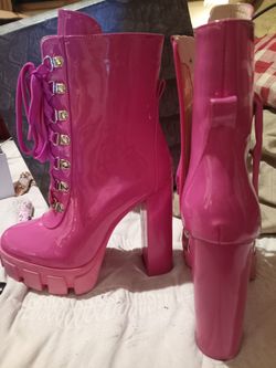 Chunky/Platform,Chunky Heal,Ankle Booties/Boots Hot Pink Patent leather