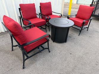 Patio,Outdoor furniture,4 Rocking chairs,cushions and Fire pit.