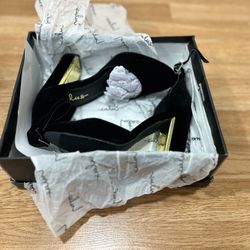 Black Velvet Ankle Strap Heels Size 6.5