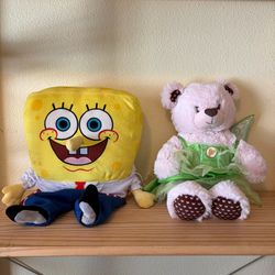 Build a bear pink teddy bear with tinker bell outfit and SpongeBob build a bear with pirate outfit.