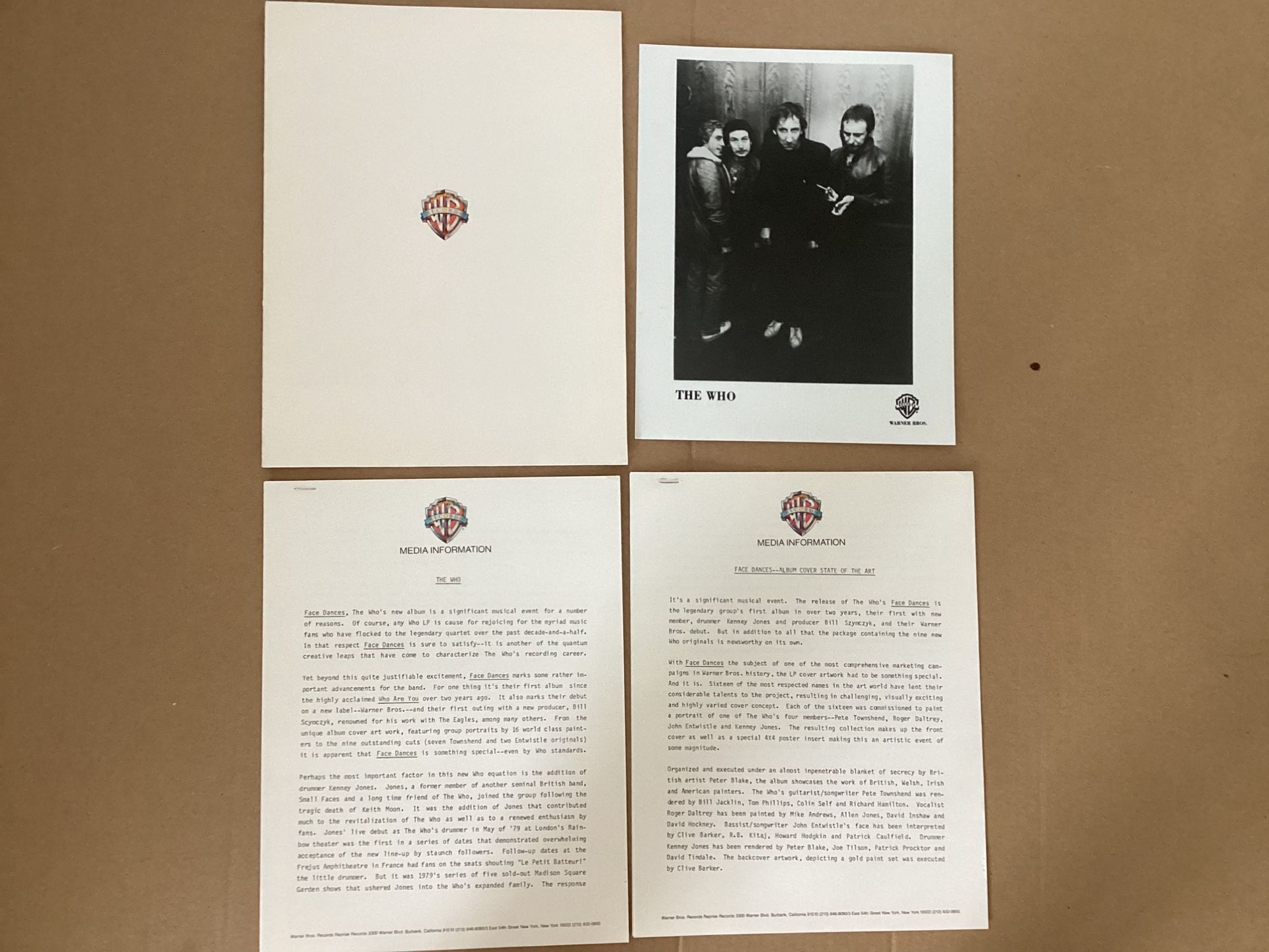 The Who 1981 Warner Bros. Official Press Kit Face Dances Music Promotional Material