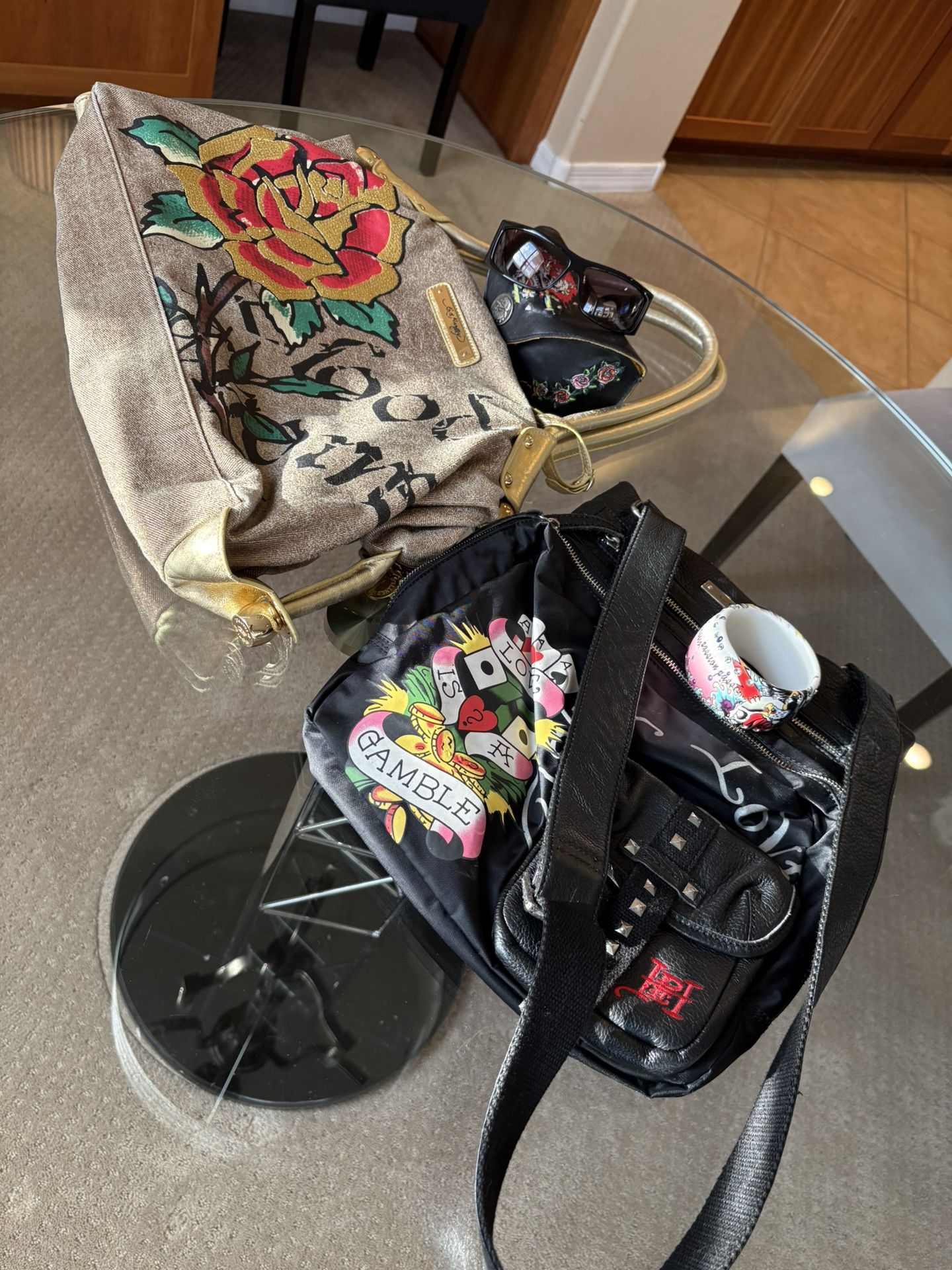 Ed Hardy Shoulder Purse Bags/ Ed Hardy Sunglasses With Case