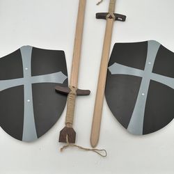 Wooden Toy Sword and Shield Set for Kids
