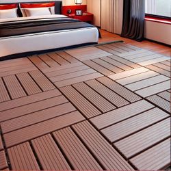 44 Pack Interlocking Deck Tiles, 12"x12"x0.8" Plastic Patio Flooring Outdoor Waterproof, All Weather Use for Balcony Porch Backyard Poolside（Brown)  
