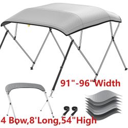 KAKIT 3 4 Bow Bimini Tops for Boats 1200D Oxford Boat Canopy Includes Storage Boot Easy Install Zipper Closure, with 1 Inch Aluminum Frame, 4 Bow 8'L 