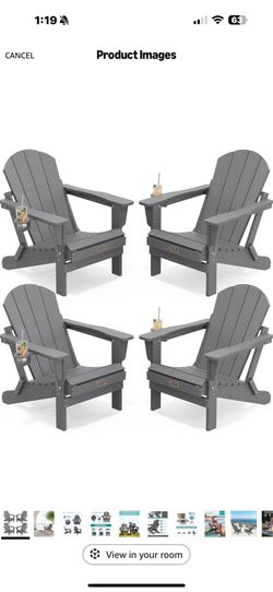 New in box SERWALL Folding Adirondack Chair with Cup Holder Set of 4, Weather Resistant HIPS Patio Chairs, Wooden Textured, Fire Pit Chairs for Garden