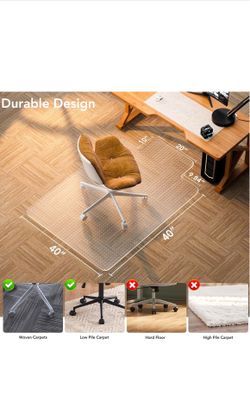 Tapete para silla de oficina para alfombra con borde, 40" x 50" de plástico transparente resistente protector de piso de escritorio, tapete protector 