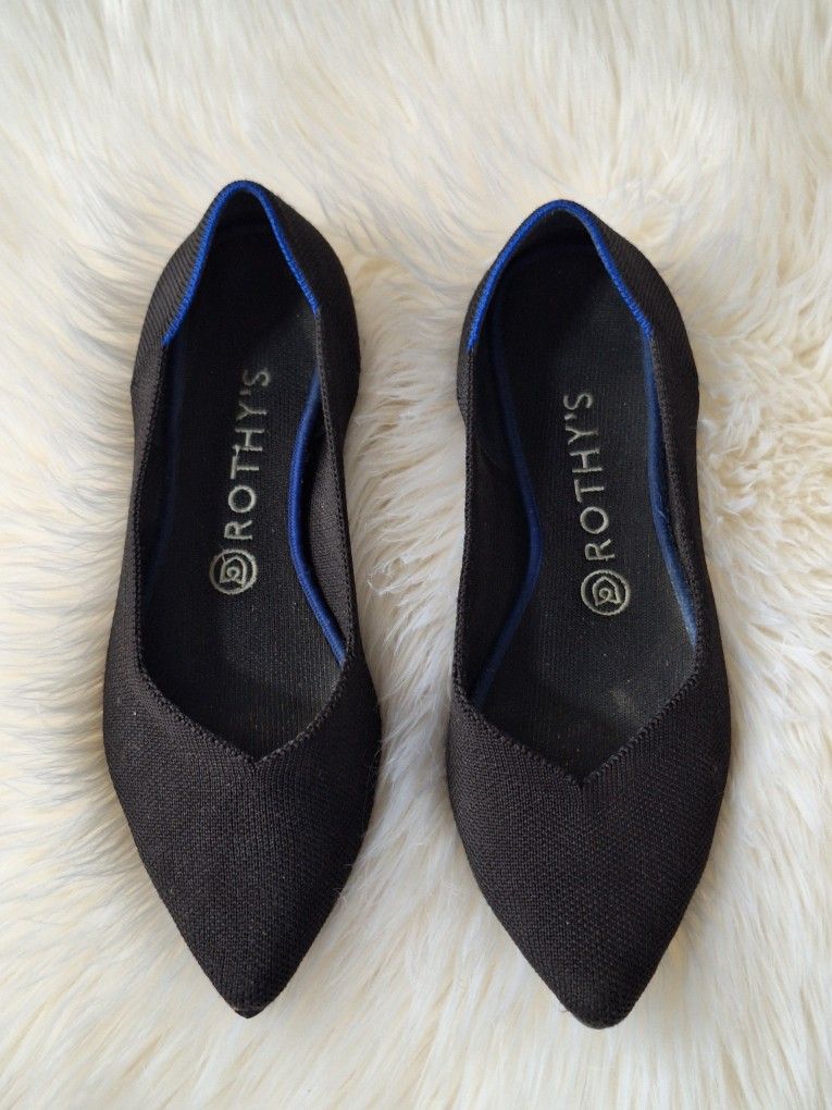 Black Rothy's Flat Pointed Toe Ballet Flats Size 8.5