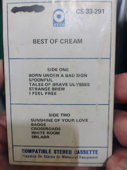 Vintage 1970 cream rock group cassette with rare clamshell case