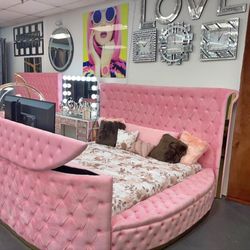 TUFTED Bed Frames With LED Lights And Storage 