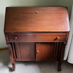 Antique Fall-Front Desk With Chair