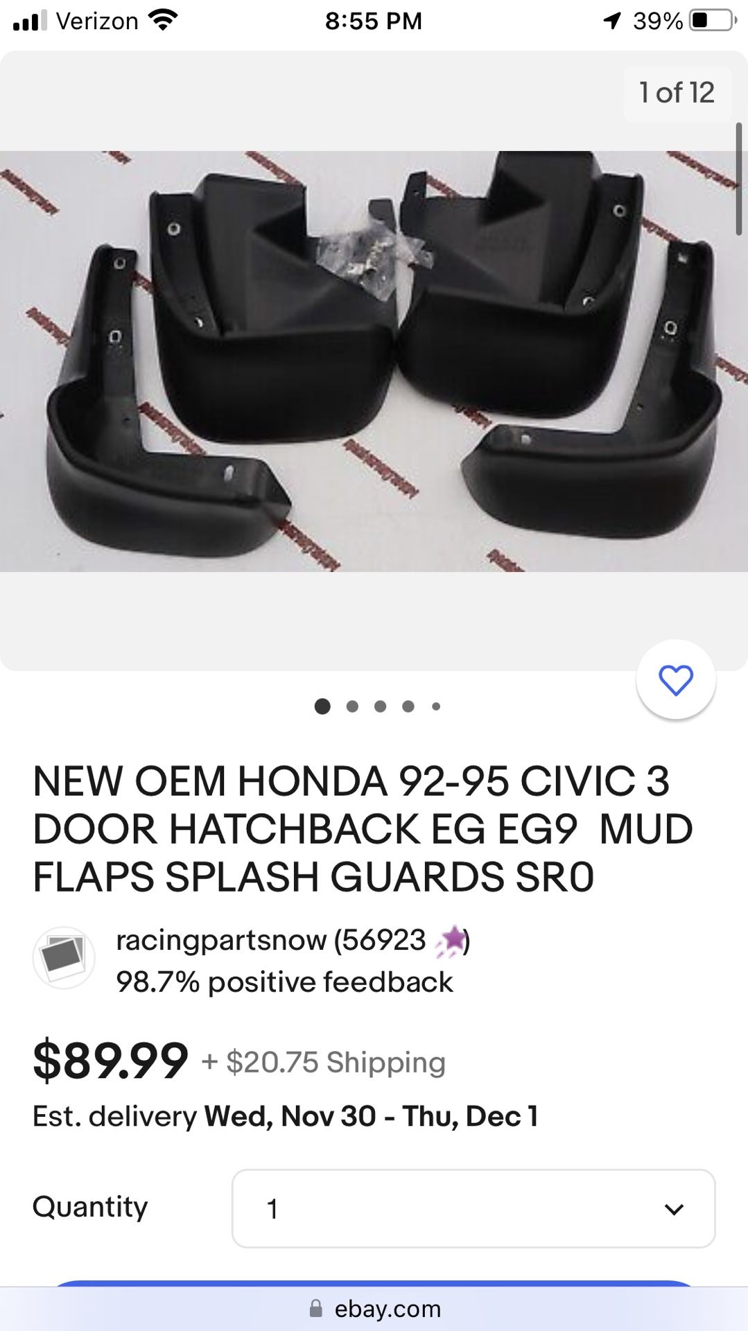 New Oem 92-95 Eg Hatch Mudflaps