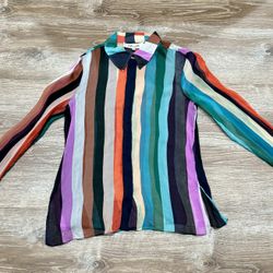 Diane Von Furstenberg Sheer Striped Blouse in Blue
