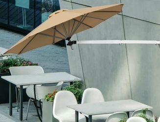NEW Costway 8ft Wall-Mounted Patio Umbrella Tan OP70378TN - Tilting Sun Shade
