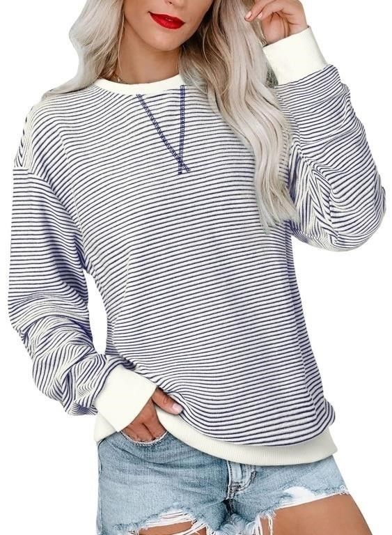 Cash Only 75234 New Small Long Sleeve Blue Off-white Crew Neck Tunic Top