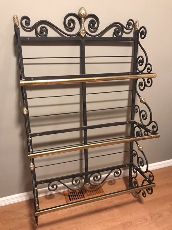 Beautiful Metal wall shelving unit - black and brass
