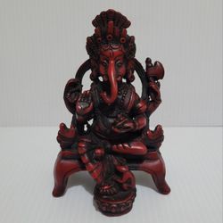 Vintage Hindu GANESH Statue Figurine For Success Prosperity Red Resin 5.5" Tall