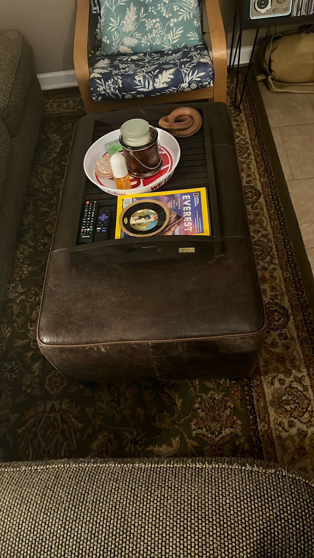 Leather Ottoman With Tray 